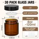 30 Pcs 4 oz Glass Jars with Lids, Amber Glass Jars with 40 Labels & 10 Spatulas, Inner Liners, LeakProof, UV-Protective,Round Glass Containers for Essential Oils, Spices, Candle Making,DIY