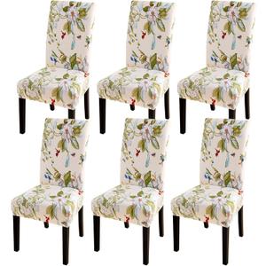 SearchI Dining Room Chair Covers Slipcovers Set of 6, Spandex Super Fit Stretch Removable Washable Kitchen Parsons Chair Covers Protector for Dining Room,Hotel,Ceremony,Beige+Flowers
