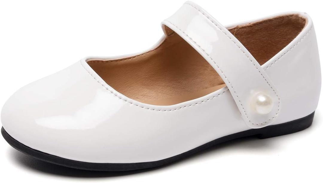 FUNKYMONKEY Toddler/ Little Girl Mary Jane Dress Shoes Casual Slip on Ballet Flat (7 Toddler, White)