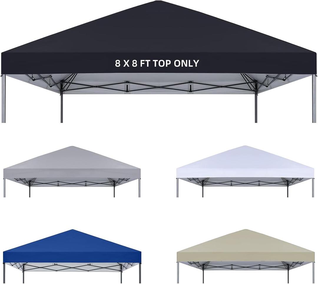 8x8 Canopy Replacement Top Only,Waterproof Pop Up Canopy Tent Top Replacement Cover Roof with Windproof Ropes for Straight Leg Frame, 420D Polyester for Outdoor Garden Pavilion Sun Shade(Black)