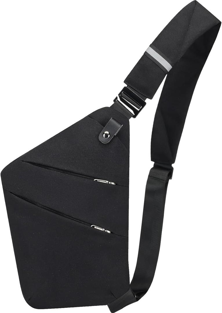 Anti Theft Crossbody Bags for Women Men Travel Sling Bag with Personal Pocket Theft Resistant Sling Backpack Shoulder Bag for Sports Hiking Traveling Running, Black