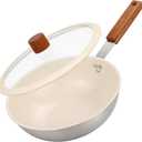 MARSKITOP Stainless Steel Wok Pan, Ceramic Nonstick Stir Fry Pan with Lid and Wooden Handle, 9.5 Inch Induction Wok, PFOA Free