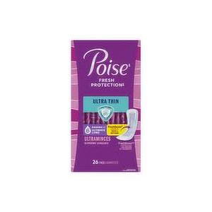 Poise Ultra Thin Incontinence Pads & Postpartum Incontinence Pads, 6 Drop Ultimate Absorbency, Long Length 26 Pcs 3 Packs