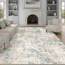 Machine Washable Area Rug 8x10 Blue Brown Large Living Room Indoor Accent Rug Neutral Modern Abstract Low Pile Carpet Non Slip Distressed Throw Rug Bedroom Office Dining Room
