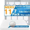 14x14x1 MERV 11 Air Filter,AC Furnace Air Filter,Reusable ABS Plastic Frame, 7 Pack Replaceable Filter Media (Actual Size: 13 3/4" x 13 3/4" x 3/4")