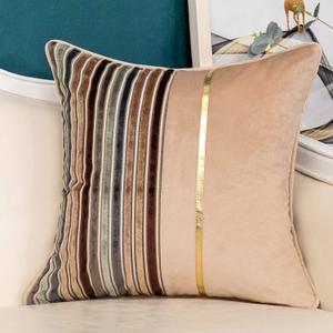 Yangest Brown Striped Patchwork Throw Pillow Cover Gold Leather Cushion Cover Zippered Pillowcase for Sofa Couch Bedroom Living Room Home Decoration,20x20 Inch (20" x 20" (Pack of 1), Brown Patchwork)
