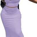 2 Piece Outfit Maxi Dress for Women, Summer Deep U Neck Sleeveless Tank Crop Tops Long Skirt Set Party Bodycon Dresses ( XL )