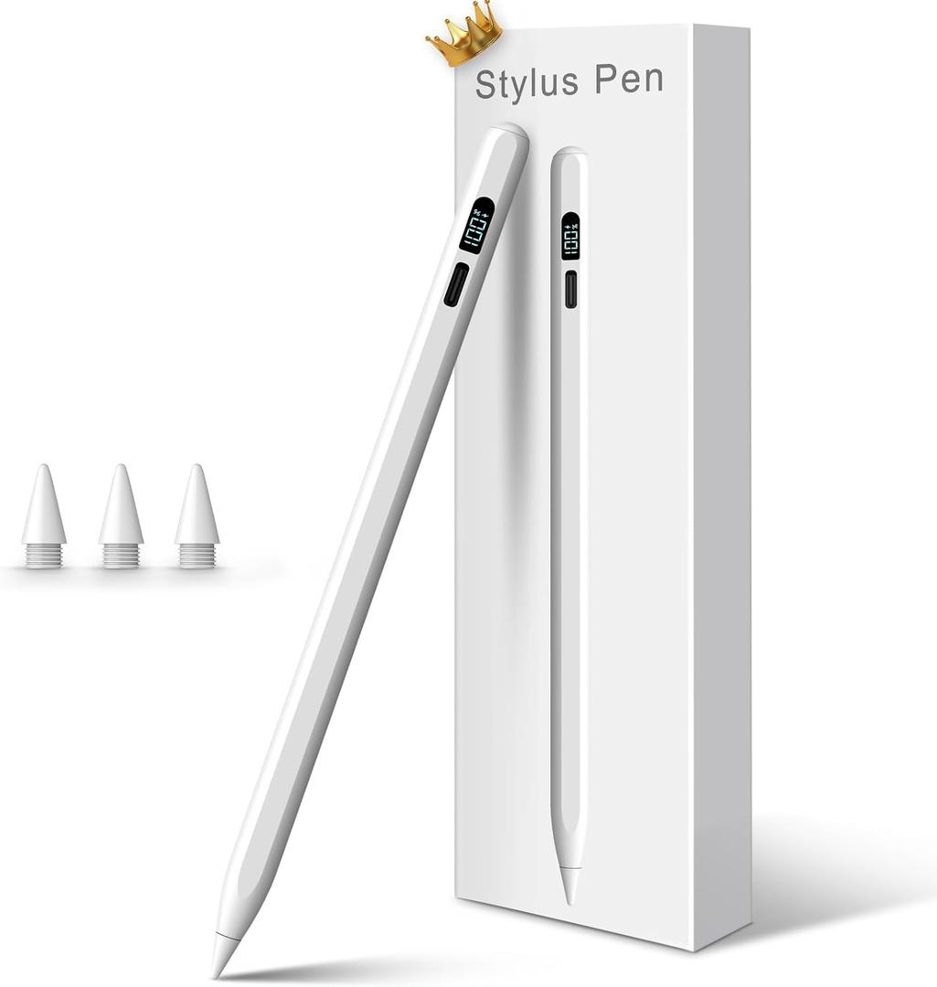 iPad Pencil 2025-2018, LED Display Fast Charge Stylus Pen with Palm Rejection & Tilt Sensitivity, Compatible for iPad A16 11/10/9/8/7/6, Pro 11"/12.9"/13''/M4, Air M3/M2/5/4/3, Mini 7/6/5