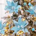 6 Pcs Large Coastal Christmas Ornaments 9.8 Ocean Beach Artificial Poinsettias Christmas Tree Decor Blue Glitter Poinsettia Flower Picks with Starfish Sea Shells for Xmas Tree Decor Wreath Garland