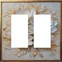 Decorative Art Light Switch Covers Elegant Gold White Floral 2 Gang Dual Rocker Outlet Wall Plate Switchplate Electrical Faceplate for Home,BathRoom & Living Room Decor
