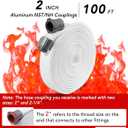 ZYfire Fire Hose - 2" ID x 100 FT Single Jacket EPDM Firefighter Hose with M F NST/NH Aluminum Couplings 750 PSI Burst Pressure Lightweight for Use in Firefighting