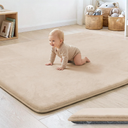 1.3" Thick Baby Floor Play Mat 59x79, Basic Padded Foam Mat for Tummy Time Crawling, Non Slip Cushioned for Babies Toddlers Infants Kids (Beige)