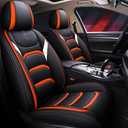 HIYUSEN-YDK Leather Car Seat Covers, Faux Leatherette Automotive Vehicle Cushion Cover for Cars SUV Pick-up Truck Universal Fit Set for Auto Interior Accessories (Black-Orange)