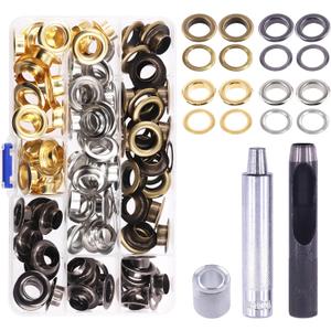60 Sets 1/2 inch (12 mm) Thickened Grommet Eyelet Assortment Kit with 3Pcs Setting Install Tool, Gold Silver Black Bronze Metal Eyelet Grommet Set for Leather, Canvas, Tarp, DIY Craft Project