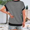 PRETTYGARDEN Womens Short Sleeve Sweater Spring Summer 2026 Round Neck Striped Pullover Cap Sleeve Knit Sweater Vest Tops (Black, S)