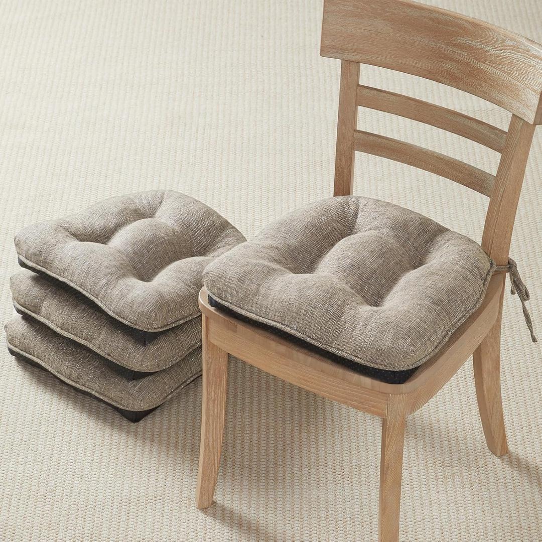 Quilmfoam 16.5"x15.5" Kitchen Chair Cushions Set of 4 for Dining Chair, Soft Tufted Non-Slip Memory Foam Seat Cushion with Ties for Indoor Kitchen Dining Furniture, Khaki