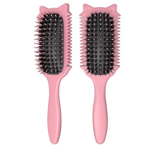 Curl Defining Brush, Curly Hair Brush for Curls Waves & Coils, Define, Volumize, Detangle Women Girls Curls, Reduce Hair Pulling Frizz, Fun Cat-Head Design, Pink, 1PCS