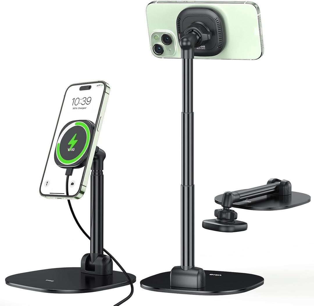 VRIG Magnetic Desk Phone Stand for iPhone with 360Rotation, Height & Angle Adjustable for Office/Home Compatible with MagSafe for iPhone 15, 14, 13, 12 Pro Max Plus, MagSafe Case & All Smartphones