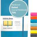 IDEALOne Dotted Classic Hardcover Notebook Journal – For Work, Home, School, 5.7 x 8 inches, 160 Pages, 100GSM, with Elastic Band Closure and Ribbon Bookmark (Teal, Single)