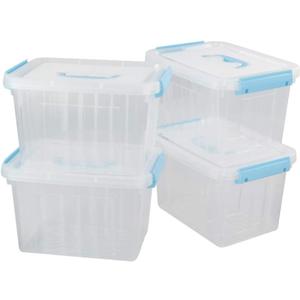 Hespama 6 Quart Storage Bin, Plastic Latching Box/Container with Lid, 4 Packs