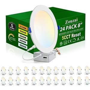 zouzai 24 Pack 8 inch 18W Eqv 150W 1620LM 5CCT Reset Ultra-Thin LED Recessed Ceiling Light with Junction Box, 2700K-5000K Selectable, Dimmable, Commercial and Home use - ETL and Energy Star Certified zouzai 24 Pack 8 inch 18W Eqv 150W 1620LM 5CCT Reset Ultra-Thin LED Recessed Ceiling Light with Junction Box, 2700K-5000K Selectable, Dimmable, Commercial and Home use - ETL and Energy Star Certified