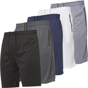 Ultra Performance Mens 5 Pack Athletic Running Shorts, Basketball Gym Workout Shorts for Men with Zippered Pockets (X-Large, Dry Fit Short With Rubber Zippers)