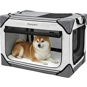Collapsible Soft Dog Crate 30 Inch, Portable Travel Pet Crate for Medium Dogs with 4-Door Mesh, Medium Dog Kennel Indoor & Outdoor, Light Grey