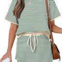 Opemiby Womens 2 Piece Skort Set 2026 Color Block Short Sleeve Top Drawstring Skort Matching Sets Casual Lounge Summer Outfit L