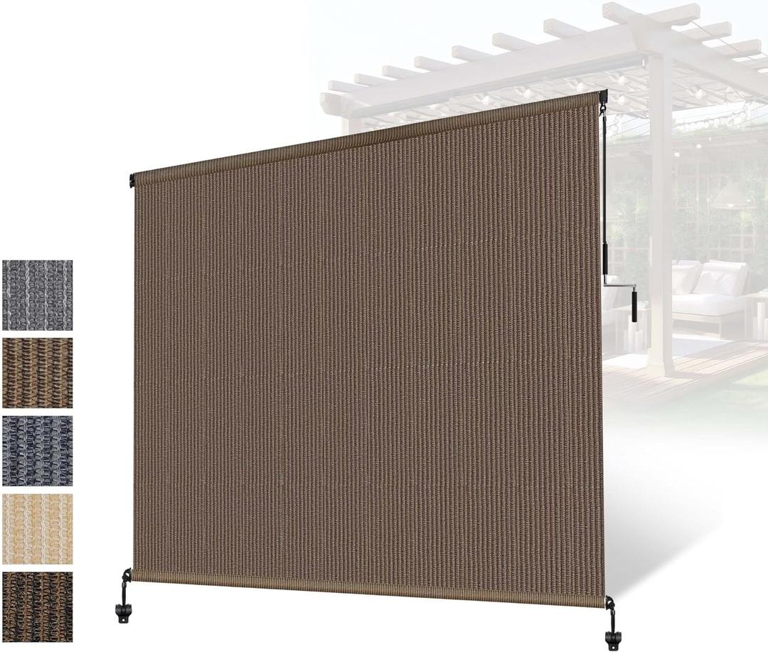 Outdoor Roller Shade,Patio Blinds Roll Up Shades Exterior Cordless Outdoor Blinds for Patio Porch Backyard Pergola Gazebo Deck,Exterior Sun Shades Privacy Screen Protect,UV Sun Block, 7ft Wide x 8 H