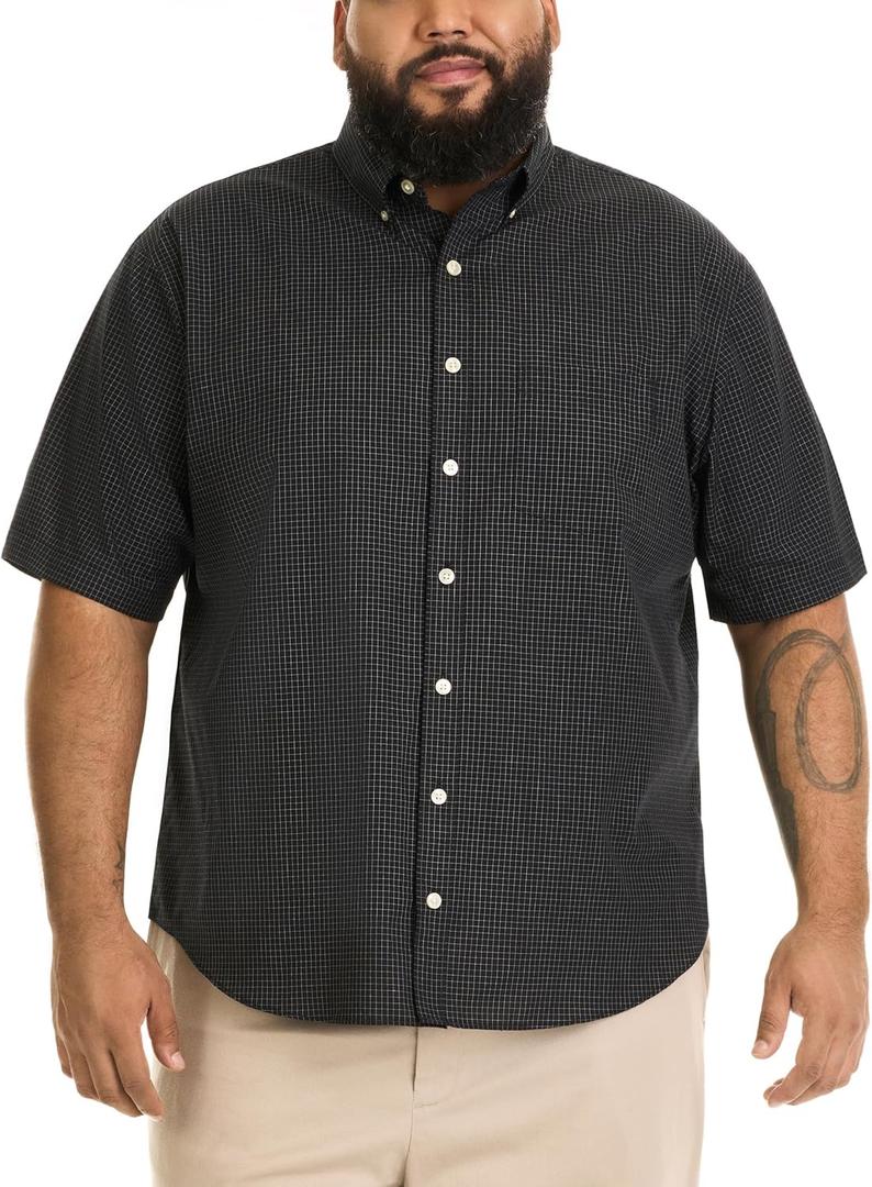 Van Heusen Men's Big and Tall Wrinkle Free Short Sleeve Button Down Check Shirt (4X-Large Tall, Black)