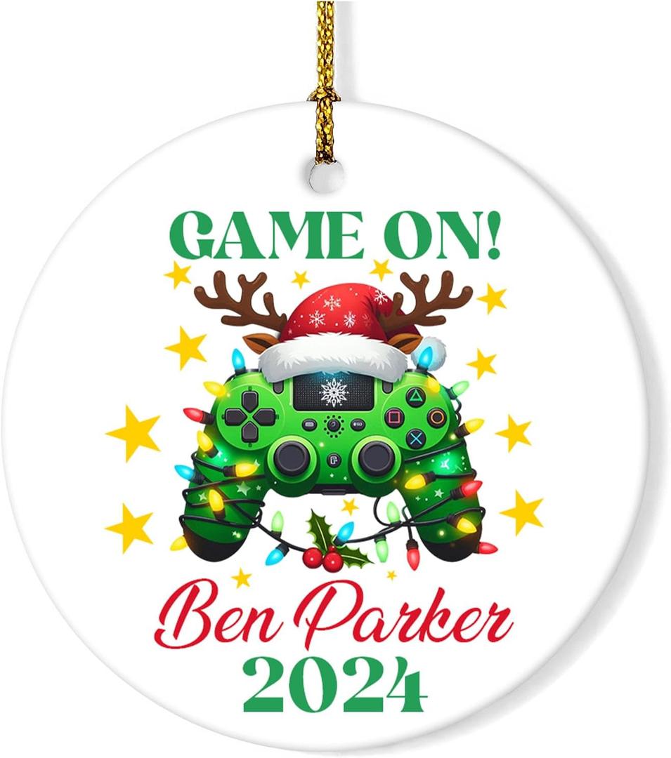 Personalized Game On Christmas Ceramic Ornament 2024, Custom Game Player Ornaments, Gaming Christmas Keepsake Gift for Kids Friend, Custom Name & Year Xmas Ornament for Game Lovers
