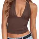 REORIA Women's Halter Tops Plunge Neck Backless Double Lined Sexy Going Out Crop Tops Summer Outfits 2026 XL