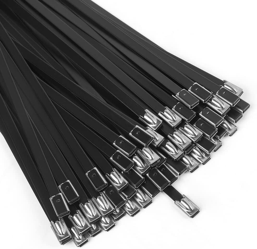 Stainless Steel Zip Ties, 19.8" Black Self-Locking Cable Ties, 40pcs Heavy Duty