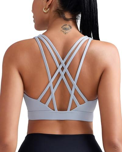 RUNNING GIRL Sports Bras for Women, Running Grey Strappy Sports Bra High Support (3111 Grey XL)