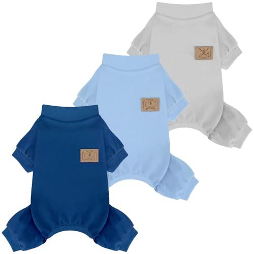 XPUDAC 3 Pack Fleece Dog Pajamas Winter Dog Clothes for Small Medium Dogs Boy Girl Warm Soft Puppy Outfit Pet Costume, Light Sky Blue, Navy, Light Gray, M