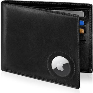 Slim Leather Wallet for Men Airtag Hidden, Large Bifold Mens Wallet RFID Blocking with ID Windows, Credit Card Holder for Men Wallet (A-Modern Black)