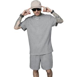 KUYIGO 2 Pieces Outfits Summer Tracksuit Sweatsuits Short Sleeve T-Shirts and Shorts Sets for Generation Z (Medium, A4 Light Grey)