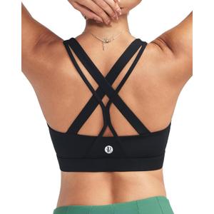 RUNNING GIRL Sports Bras for Women, Seamless Strappy Sports Bra High Support Crisscross Back with Removable Pads (Large, Black)