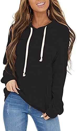 PRETTODAY Women's Casual Lightweight Hoodies Long Sleeve White Drawstring Sweatshirts Loose Pullovers with Pocket