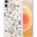 Dibrell for iPhone 12 Case, [Full Camera Protection] [Not Yellowing] [Military-Grade Drop Protection] Cute Clear Slim Shockproof Protective Phone Cover for Women Girls 6.1", Star Shell/ Brown