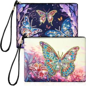 Geyoga 2 Pieces DIY Diamond Painting Purses 5d DIY Diamond Painting Handbag Art Wristlet Clutch Bag for Women Girls Art Craft Makeup Gift (Butterfly)