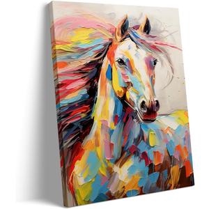 Horse Wall Art Canvas Prints Wall Art Watercolor Horse Animal Art Oil Painting Canvas Wall Picture Painting on Canvas Home Decoration Living Room (art,16 * 24inch Unframed)