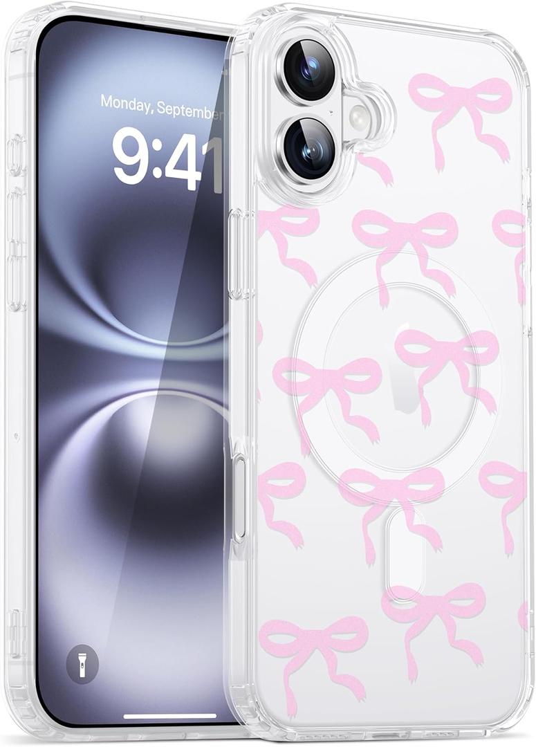 2 x XIQI Designed for iPhone 16 Plus Case 6.7'' with Clear & Slim[Anti-Yellowing][Compatible with MagSafe] Magnetic Protective 16 Plus Phone Case for Men Wowen,Pink