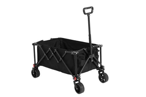 Collapsible Folding Wagon Cart, Heavy Duty Utility Cart with All-Terrain Wheels, Portable Foldable Cart for Camping, Shopping, Sports, and Beach Black