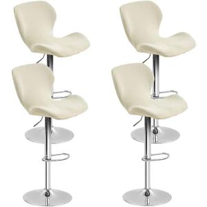 4 Pack Counter Height Bar Chairs Cover Velvet Swivel Bar Stools Slipcovers Stretchable Swivel Barstools Chair Covers with Back for Bar Home Kitchen Cafe Beige (Set of 4)