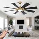 60 Inch Black and Gold Ceiling Fans with Lights and Remote 6 Speed Reversible DC Motor Modern LED Ceiling Fans for Bedroom Living Room