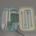 Momcozy Bottle Brush Set - Baby Bottle Cleaner Kit with Silicone Brush, Nipple Brush, Straw Brush, Soap Dispenser, Drying Rack - 7 In 1 Bottle Cleaning Tool for Home and Travel, Green (Classic Style)