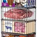 MSERCUOR Freezer Organizer Bins, 4 Pack Stackable Deep Chest Freezer Organizer Bins, Foldable Baskets with Handles, Black Storage Container Baskets for 5/ 7 Cu.FT Deep Freezer Sort Frozen Meats