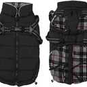 Geyecete Winter Warm Coat Waterproof Dog Jacket with Harness Traction Belt, Pet Outdoor Jacket - Black - L