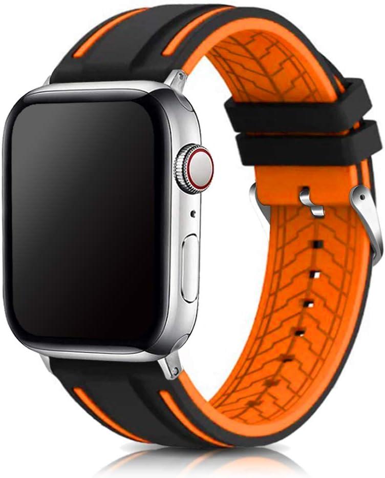 2 x Compatible with Apple Watch Bands 49mm-42mm Silicone Divers Model Replacement Rubber Sport Watch Strap for iWatch Series 10/9/8/7/6/5/4/3 Ultra 2 SE Bicolor for Men and Women (Orange)